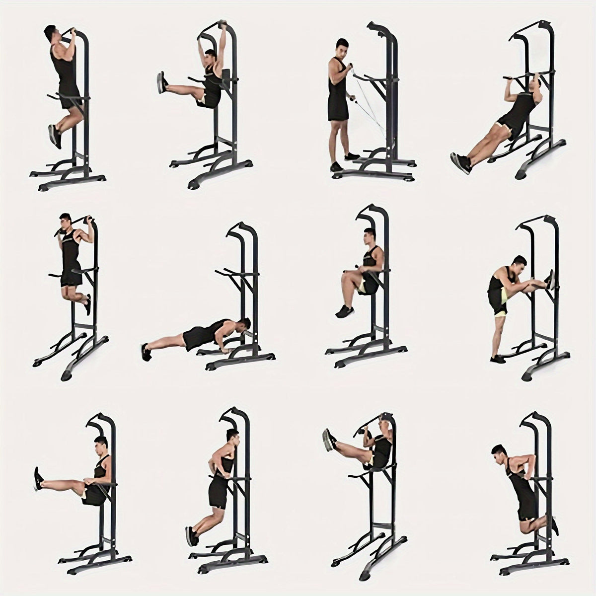 Power Tower Pull Up Bar Dip Station – Adjustable Height 50"-90.6" 330LBS Multi-Function Strength Training Equipment for Men & Women Home Gym, Free Elastic Bands Included