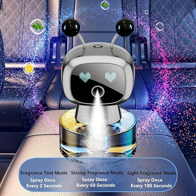 Robot Smart Car Air Freshener USB Rechargeable Auto Spray AI Expression Display 4 Scent Levels Adjustable Automatic Fragrance Diffuser Car Decoration Gift