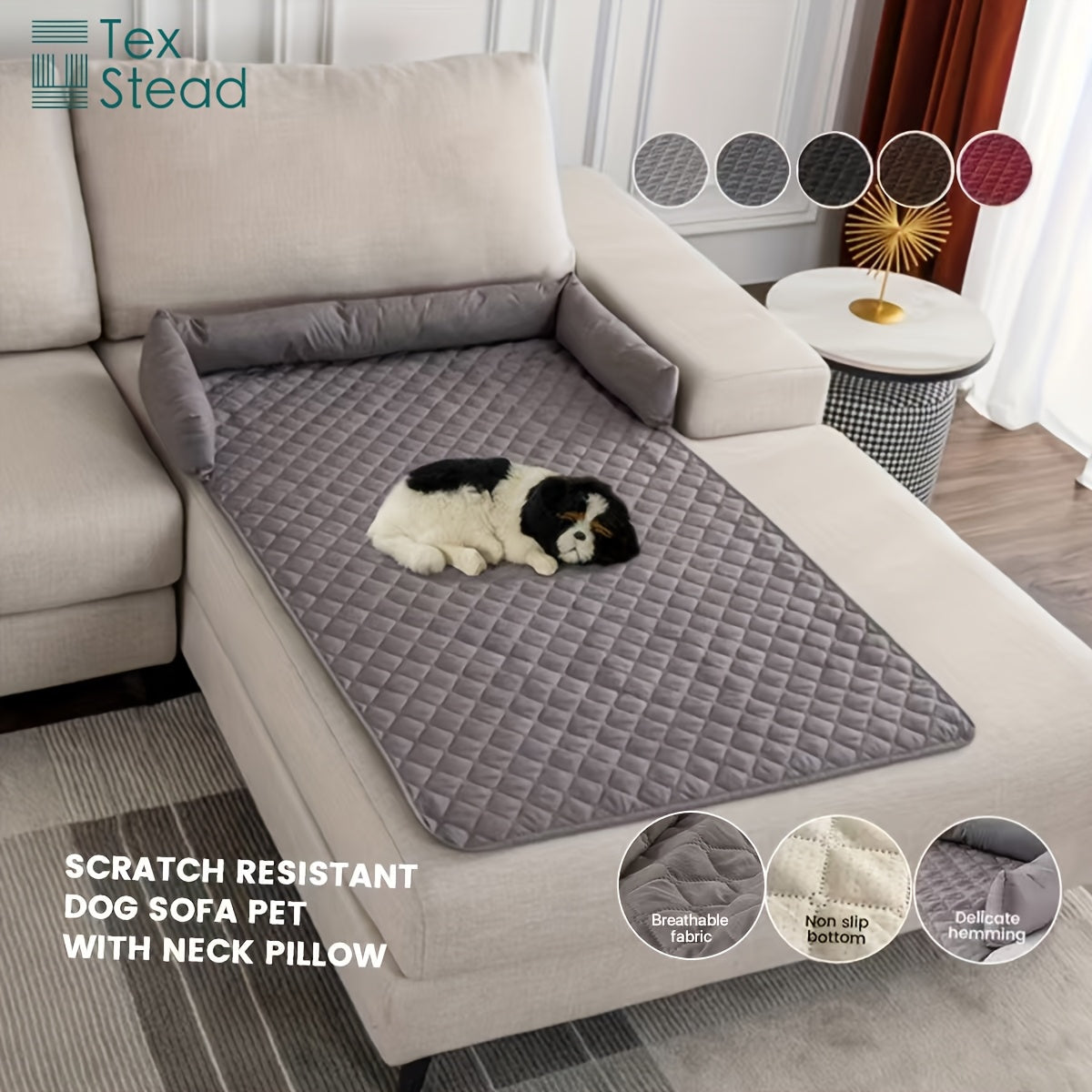 Pet Sofa Bed and Couch Protector with Bolster Cushions Washable Slip-Resistant Furniture Cover for Dogs and Cats – Soft Comfortable Pet Couch Cover with Raised Sides for Sofa Loveseat and Armchair