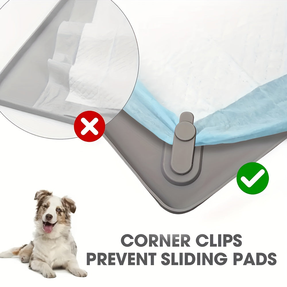 Dog Pee Pad Holder with Magnetic Clips – Reusable Silicone Puppy Potty Training Tray, High-Sided Leak-Proof Design, Easy to Clean, Fits Standard & XL Pads, Ideal for Puppies, Cats & Small Pets