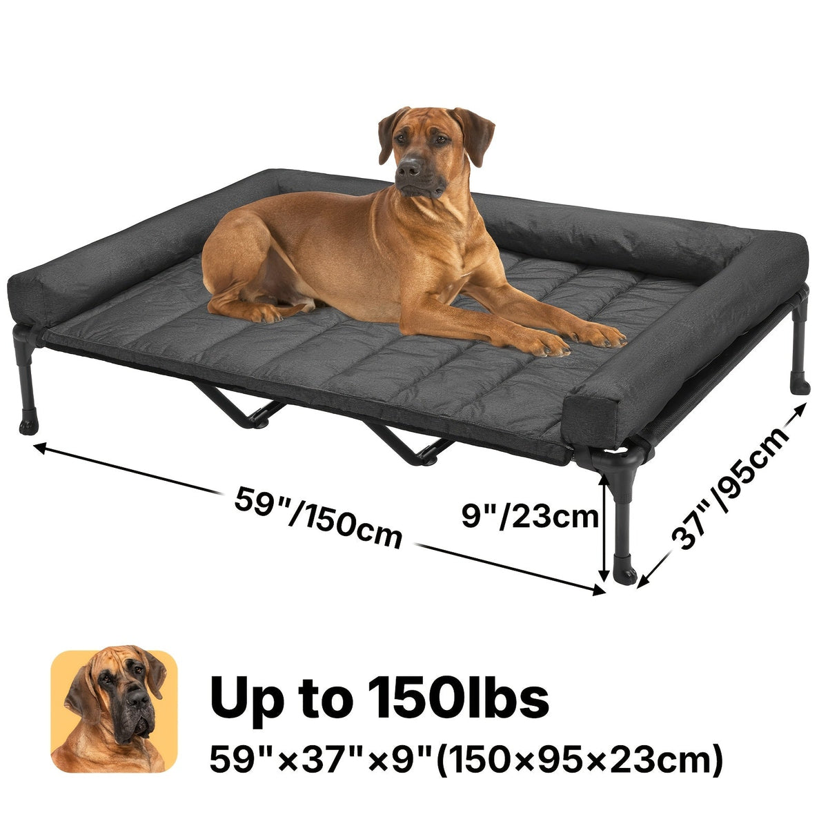 Cooling Elevated Dog Bed with Removable Pillow-Top Mat – Raised Bolster Dog Cot with Breathable Mesh Non-Slip Feet Dog Sofa Bed for Indoor & Outdoor Use