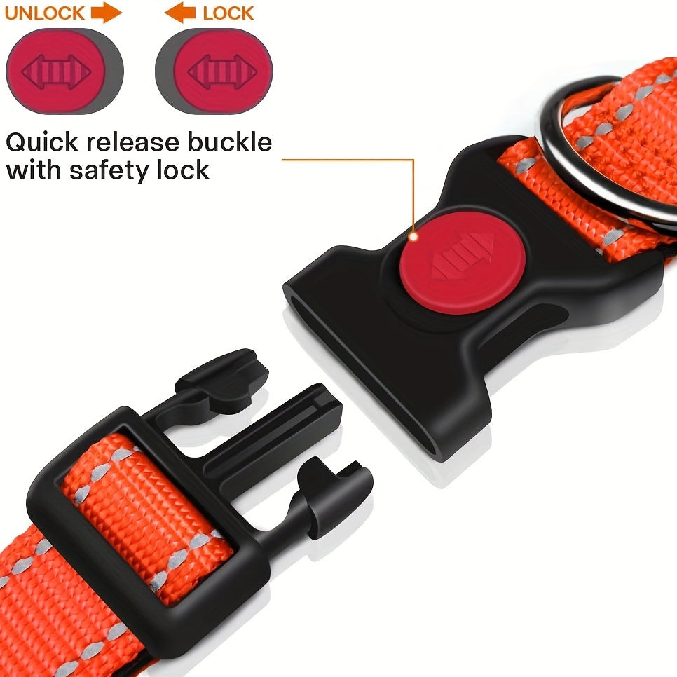 Reflective Dog Collar with Safety Locking Buckle - Adjustable Soft Neoprene Padded Breathable Nylon Pet Collar for Small Medium Large Dogs, Night Visibility Safety Collar