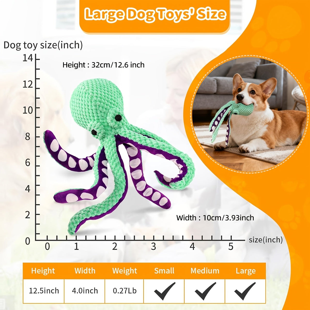 Plush Octopus Dog Toy with Squeaker Interactive Durable Chew Toy for Medium Dogs Teal Purple Stuffed Squeaky Dog Toy for Play Fetch Training Boredom Relief
