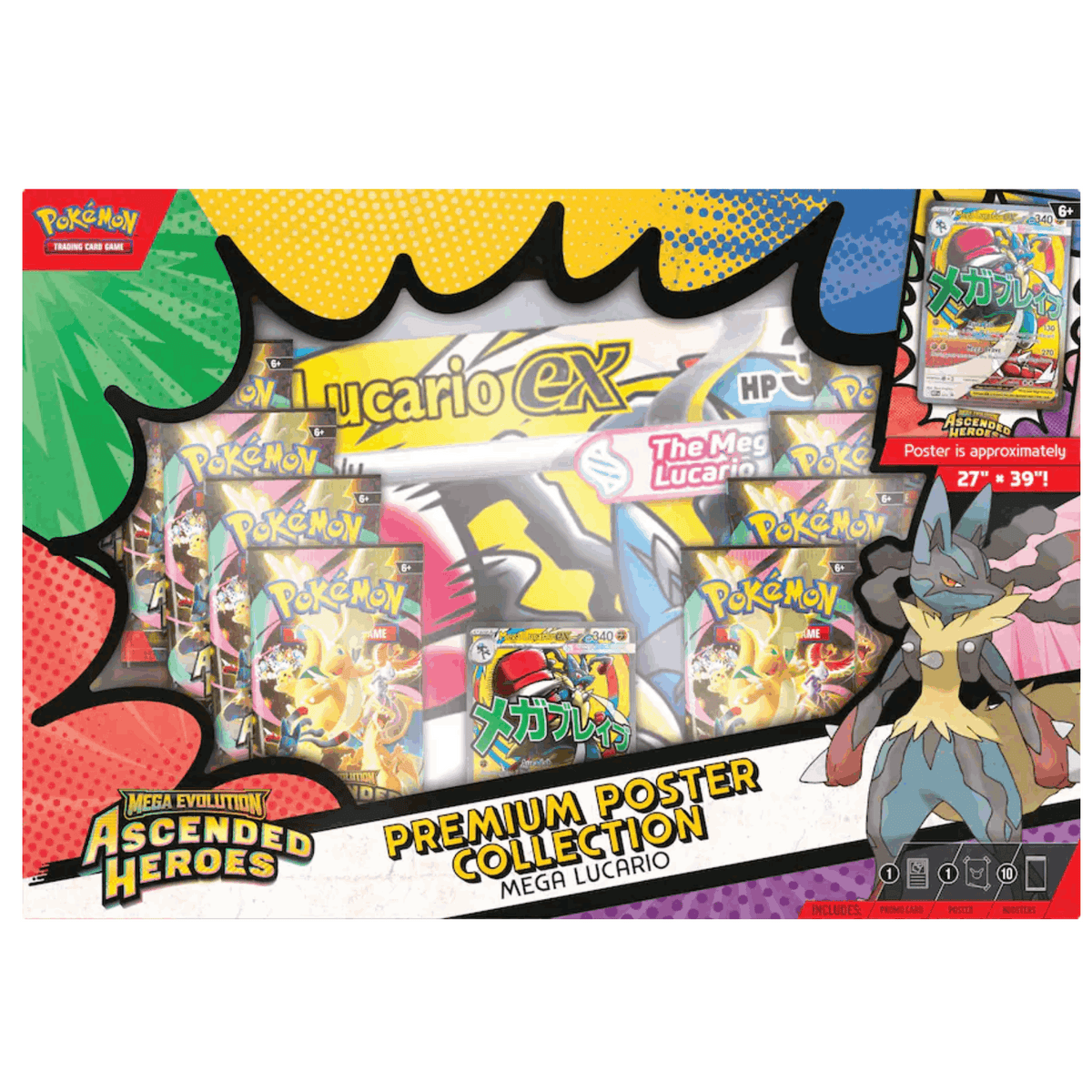 Pokemon TCG Mega Evolution Ascended Heroes Premium Poster Collection 10 Booster Packs Full Art Foil Promo Card Large Poster Mega Gardevoir ex Mega Lucario ex Gift for Collectors