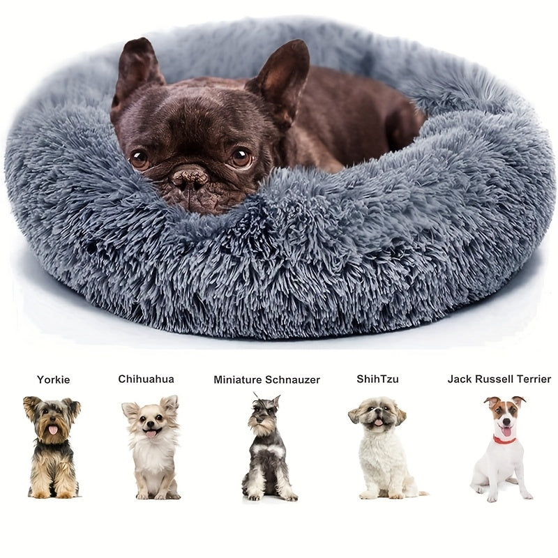 Round Donut Pet Bed for Dogs & Cats – Warm Soft Calming Shag Plush Bed, Anti-Anxiety Cozy Nest for Small Medium Large Pets, Multiple Sizes 16"/20"/24"/28"/31"/39", Perfect Christmas Gift