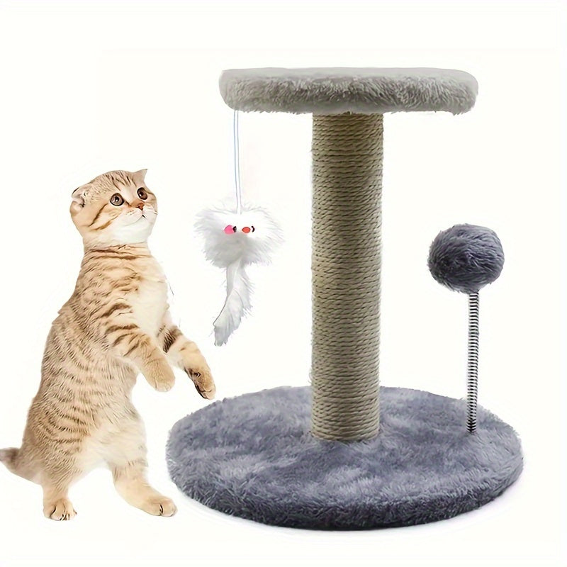 Kitten Climbing Frame Cat Scratching Post with Hanging Mouse & Spring Ball Indoor Cat Tree Scratch Pad Activity Center for Young Cats Kittens White Gray Brown