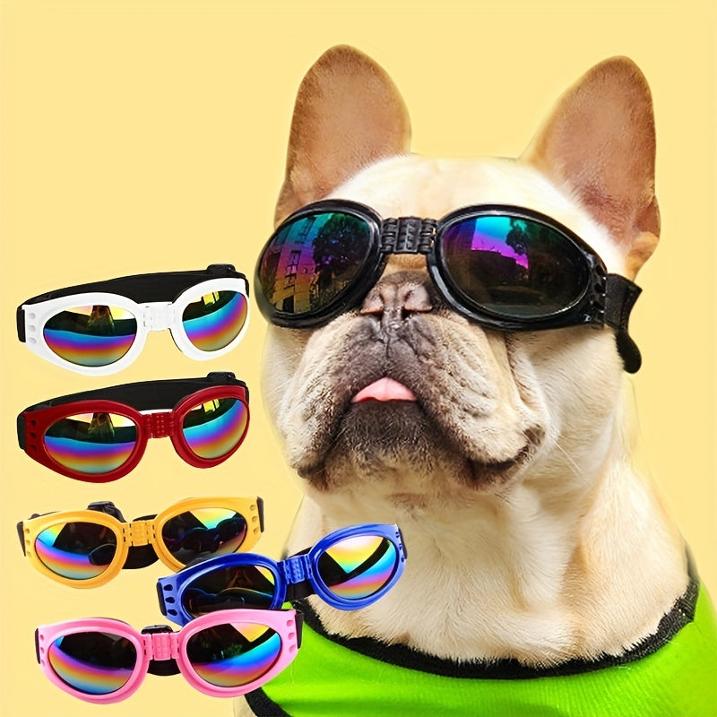 Foldable Dog Sunglasses with Adjustable Head Strap - UV Protection Waterproof Pet Goggles for Outdoor & Water Activities, Stylish Eye Protection for Small Medium Large Dogs