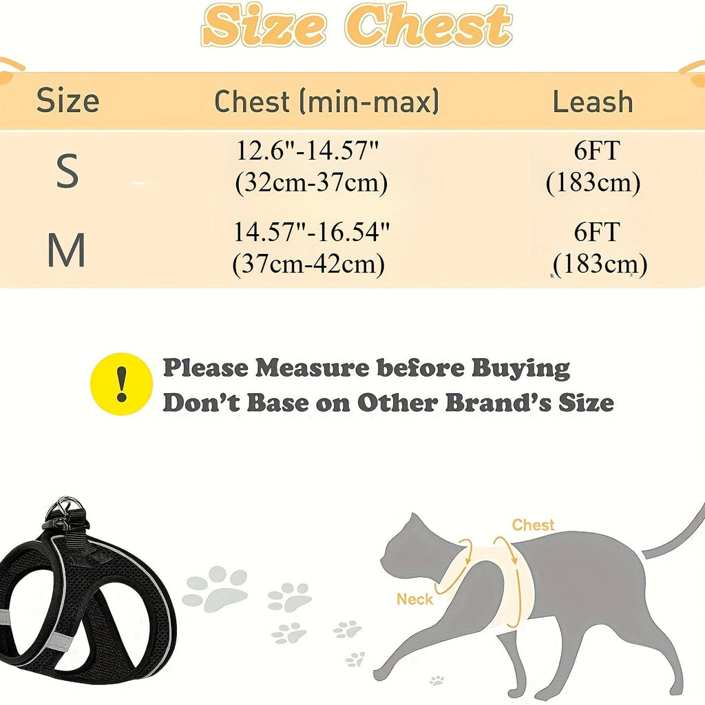 Escape Proof Cat Harness and Leash Set for Walking - Adjustable Reflective Soft Mesh Vest for Cats Kittens Small Dogs S M Black Grey Comfortable Outdoor Adventure Pet Gift