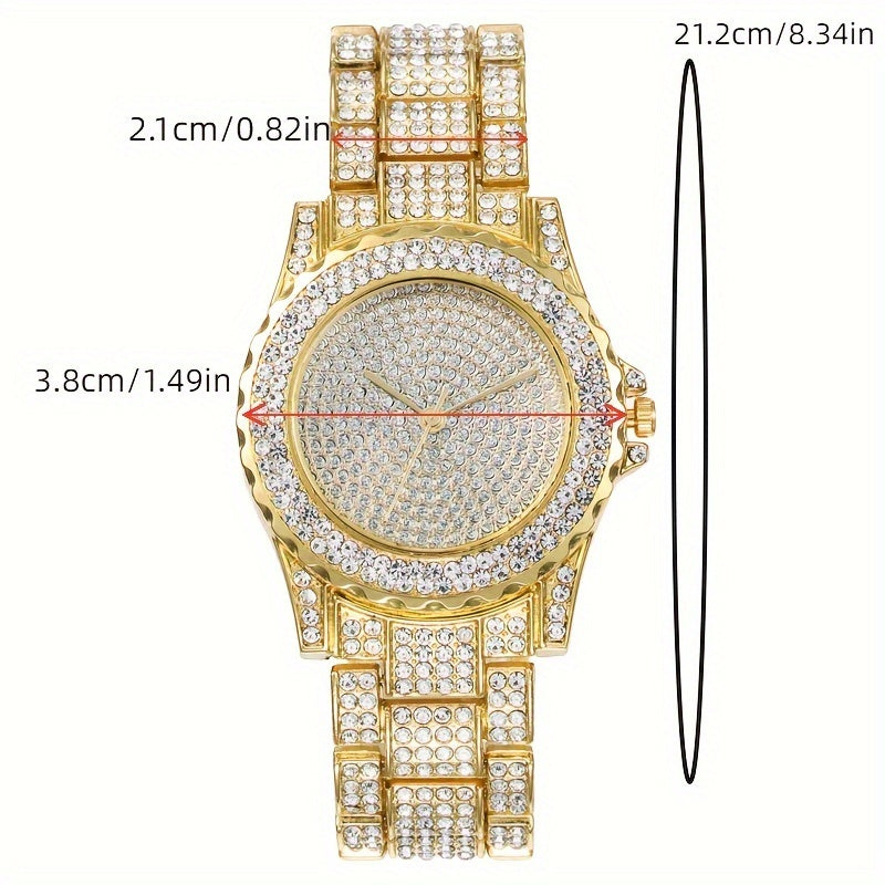 4-Piece Men's Punk Jewelry Set Quartz Watch Cuban Chain Necklace Bracelet and Cross Necklace with Rhinestone Details Hip Hop Style Gift for Men