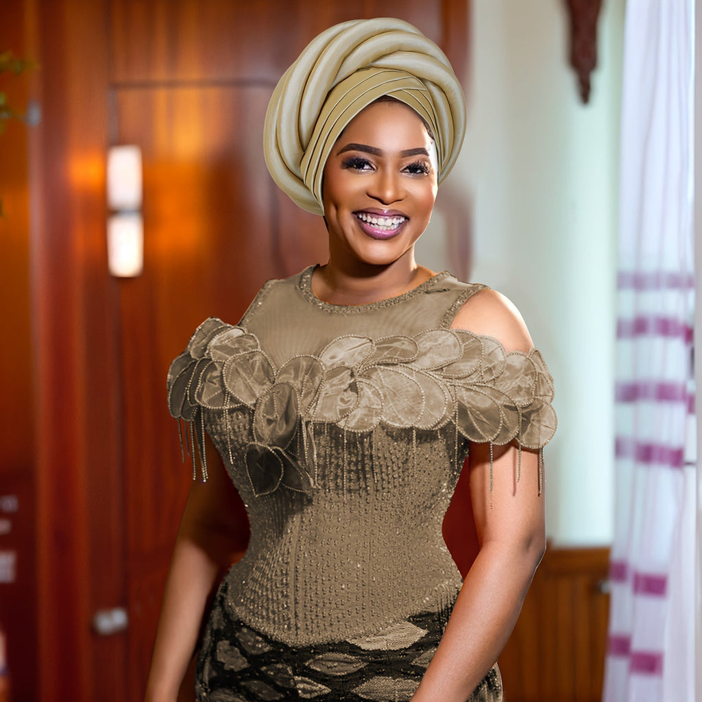 Nigerian Wedding Turban Hat for Women Elastic Polyester Sponge Festive Headwear Button Closure Religious Occasion 10 Colors