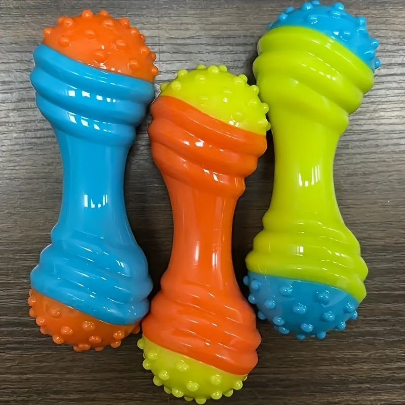 Squeaky Dumbbell Dog Toy for Small Dogs - Bite-Resistant TPR Interactive Chew Toy Promotes Play Exercise & Dental Health Puppy Teething Toy Random Color Fun Pet Gift