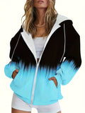 Women's Zip Open Front Hoodie Sweatshirt Color Block Print Loose Casual Layering Knit Top 100% Polyester Mid Stretch Spring Summer Fall S M L XL XXL