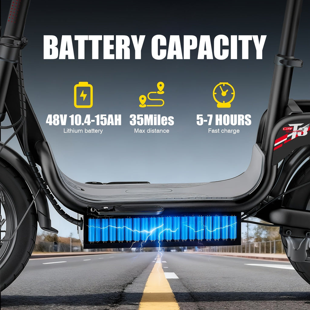 Urban Commuter Electric Scooter & Folding E-Bike 560W Peak Motor 48V Up to 35 Miles Range 330lbs Capacity – 15 to 24.5MPH City Commute E-Scooter for Adults