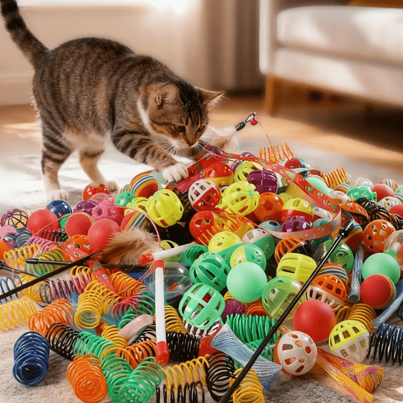 Interactive Cat Toys Set 12 or 20 Pieces – Random Style Soft Fabric & Plastic Kitten Activity Bundle, Hand-Play Motion Teaser Toys for Indoor Cats, Fun Variety Pack Perfect as a Cat Lover Gift