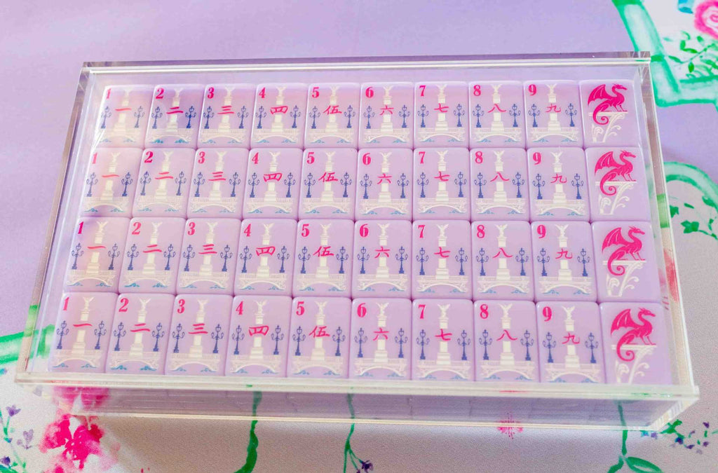 160pcs American Mahjong Set Purple Paris Style Acrylic Crystal Tiles with Hand Shuffling – Gift-Ready Complete Mahjong Game for Family Game Night & Home Play