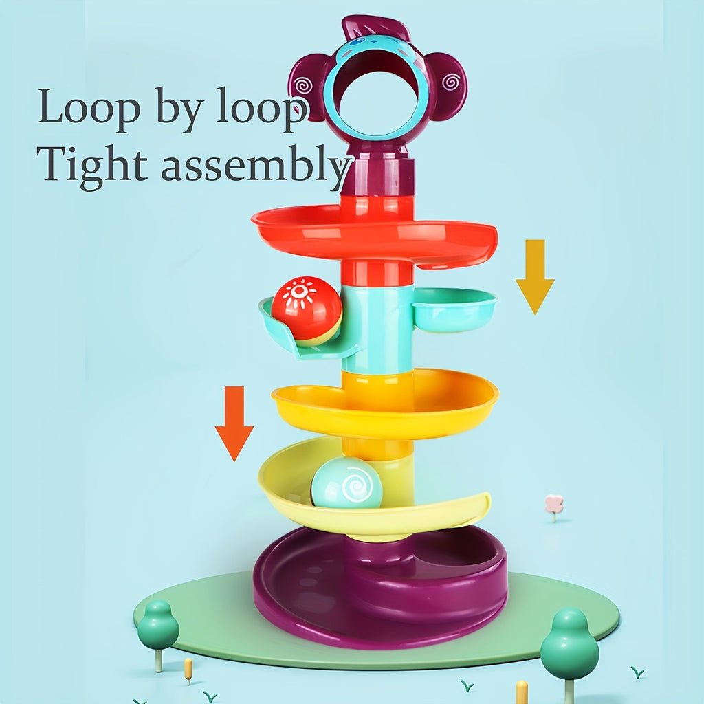 Colorful Spiral Rolling Ball Tower Track and Stack Toy Set for Toddlers Early Learning Color Recognition Fine Motor Skills Sensory Play Indoor Activity Birthday Christmas Holiday Gift for Boys Girls
