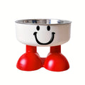 Elevated Stainless Steel Cat & Dog Bowl with Cute Face Design – High-Legged Raised Pet Food Bowl, Anti-Tip Cervical Spine Protection, Non-Slip Cat Food Bowl and Dog Bowl for Indoor Pets