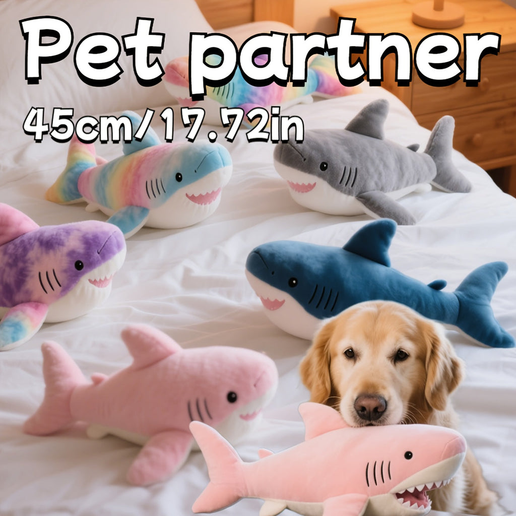 45cm Plush Shark Dog Toy – Colorful Tie-Dye Stuffed Shark Companion Toy for Cats and Dogs, Soft Washable Plush Pet Toy Available in Multiple Colors, Perfect Holiday & Birthday Gift for Pet Lovers