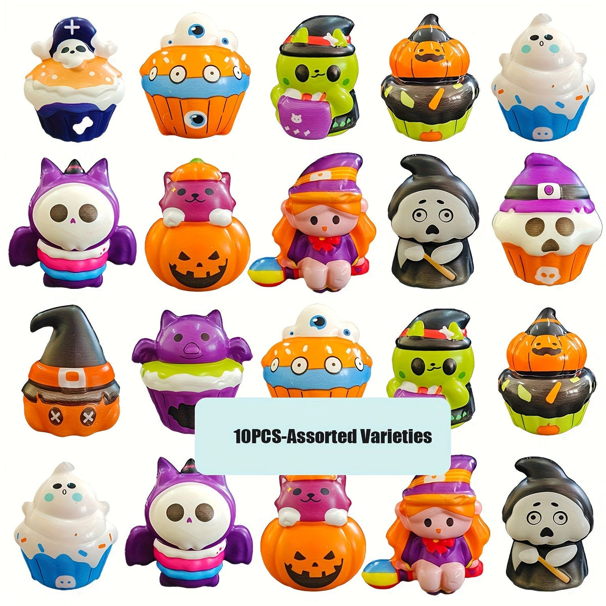 Halloween Squeeze Toys 10 Pack Slow Rising Squishy Party Favors - Assorted Spooky Squishies for Kids, Bulk Halloween Party Favors, Classroom Rewards, Birthday Gifts for Boys & Girls, Goody Bag Fillers