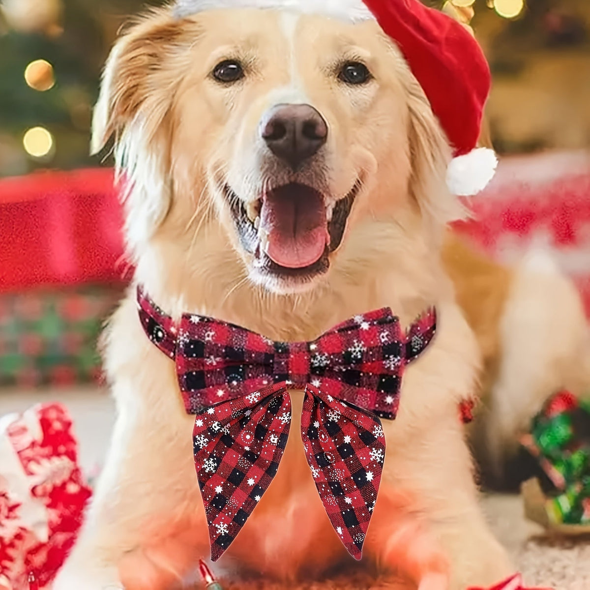 Christmas Dog Collar with Removable Bow Tie – Classic Plaid Red & Green Holiday Pet Collar for Small Medium Large Dogs, Festive Xmas Gift