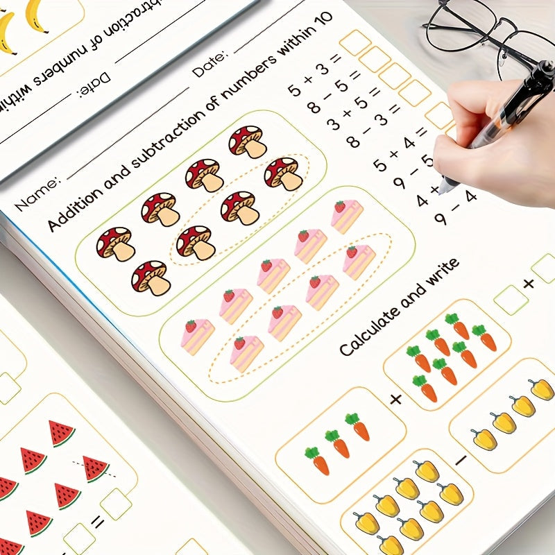 Kids Math Workbook for Preschool & Kindergarten – 64-Page Addition & Subtraction Practice, Number Tracing Handwriting Copybook, Ages 3-6 Early Learning