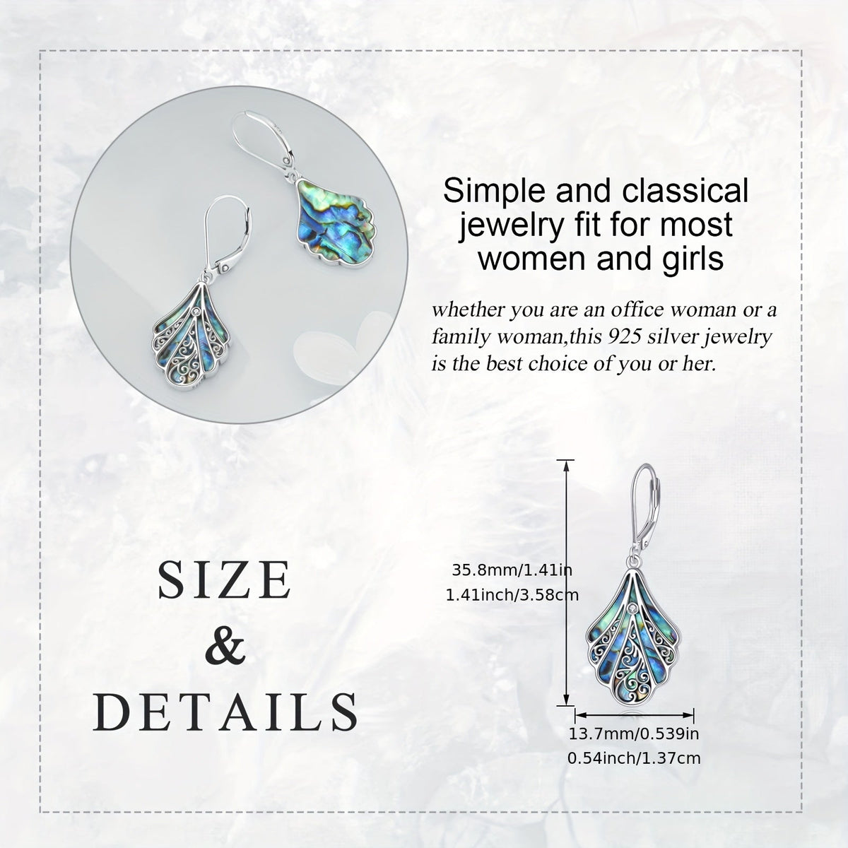 925 Sterling Silver Abalone Shell Dangle Drop Earrings for Women Boho Filigree Iridescent Statement Jewelry Gift