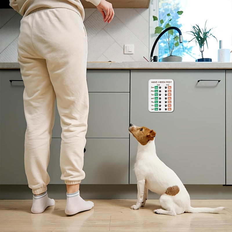 Pet Feeding Reminder Sign with Sliding Tracker – Dog & Cat Daily Morning & Evening Feeding Record Board, Adhesive Wall & Refrigerator Mount, Cute Pet Feeding Schedule Tracker for Multi-Pet Households