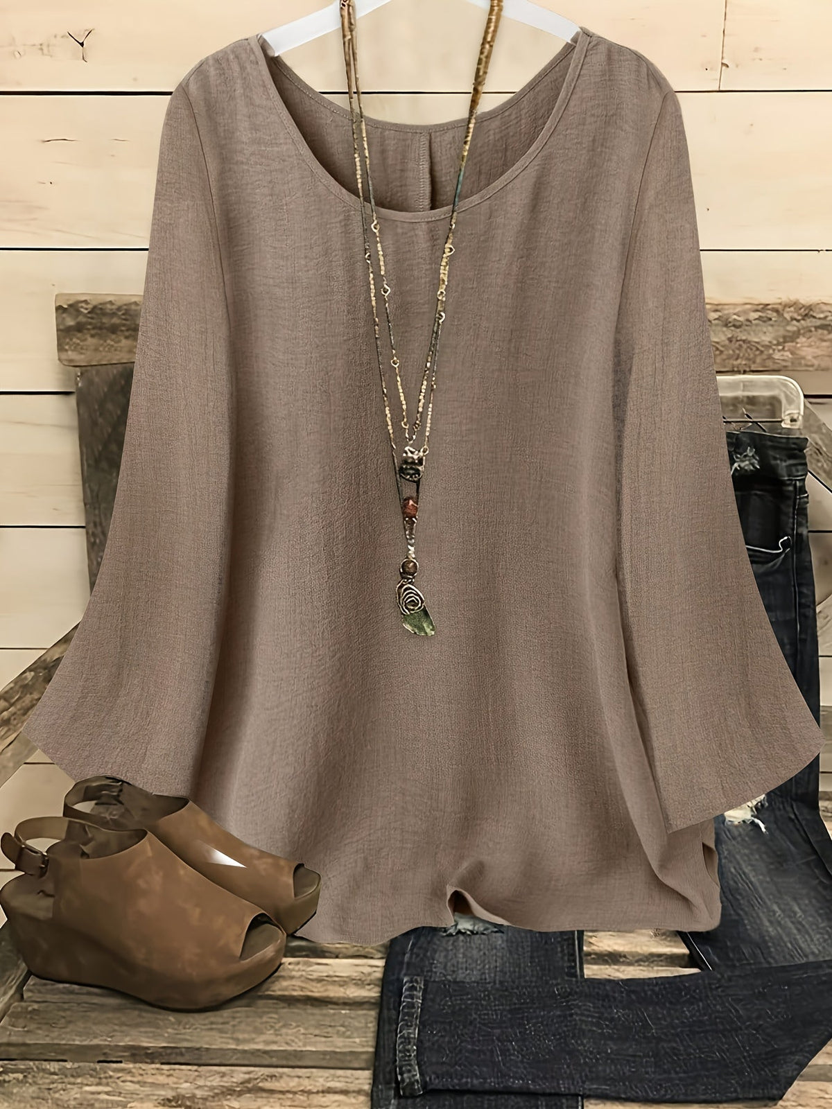 Women's Flared Long Sleeve Crew Neck Solid Shirt Casual Western Blouse Top S-XXL Multiple Colors