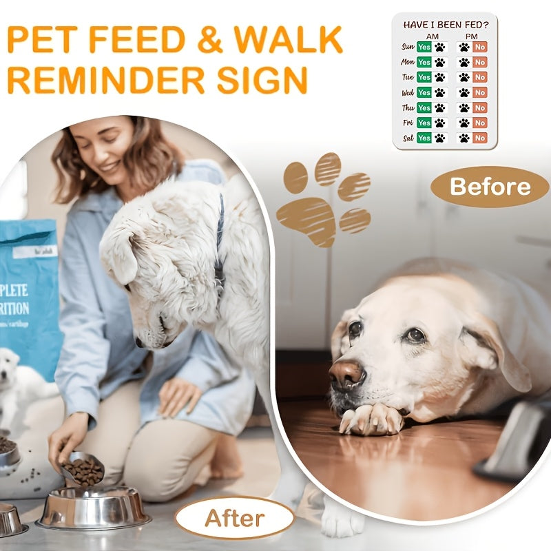 Pet Feeding Reminder Sign with Sliding Tracker – Dog & Cat Daily Morning & Evening Feeding Record Board, Adhesive Wall & Refrigerator Mount, Cute Pet Feeding Schedule Tracker for Multi-Pet Households