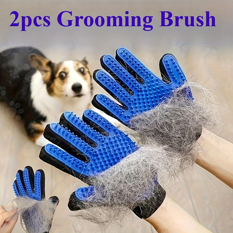 Pet Grooming Gloves 2-Pack for Dogs & Cats - Deshedding Massage Brush Glove for Removing Loose Fur Hair Shedding Control Cat Dog Cleaning Petting Grooming Tool Gift