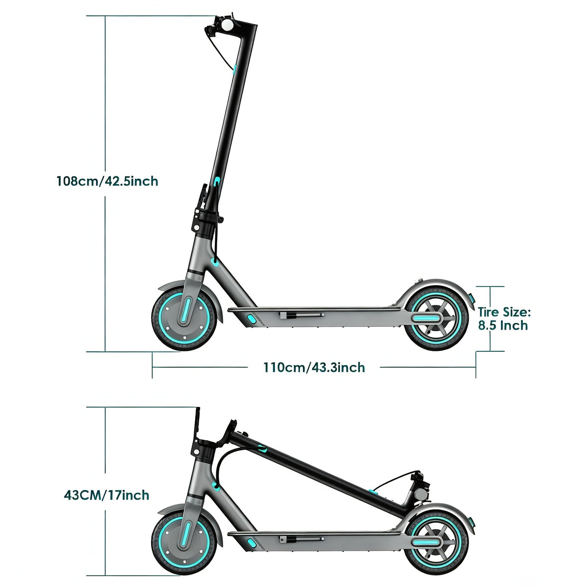 Foldable Adult Electric Scooter 350W Motor 8.5 Inch Solid Tires 15-20 Miles Long Range with Dual Braking & LED Display – Lightweight Commuter E-Scooter for Adults