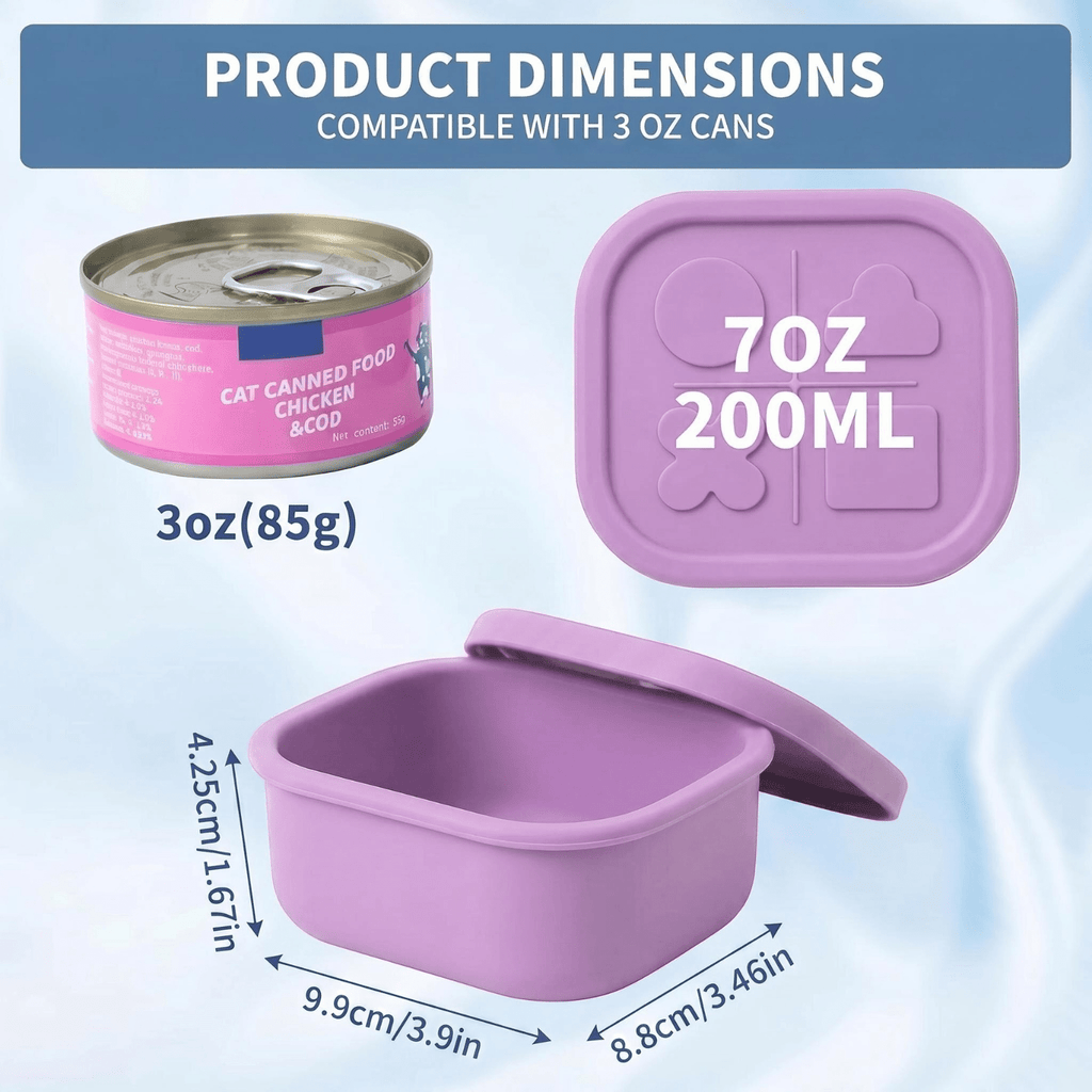 Silicone Pet Food Can Lid & Storage Container – Airtight Reusable Wet Food Sealer for 3oz Dog Cat Food Cans, Keep Food Fresh in Fridge, 5 Colors: Purple Blue Pink Green Yellow