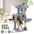 36 Inch Multi-Level Cat Tree Tower with Cat Condo Apartment Hammock Sisal Scratching Posts & Hanging Toys - Indoor Cat Climbing Playhouse for Cats Kittens - Plush Cat Villa Light Grey Smoky Grey