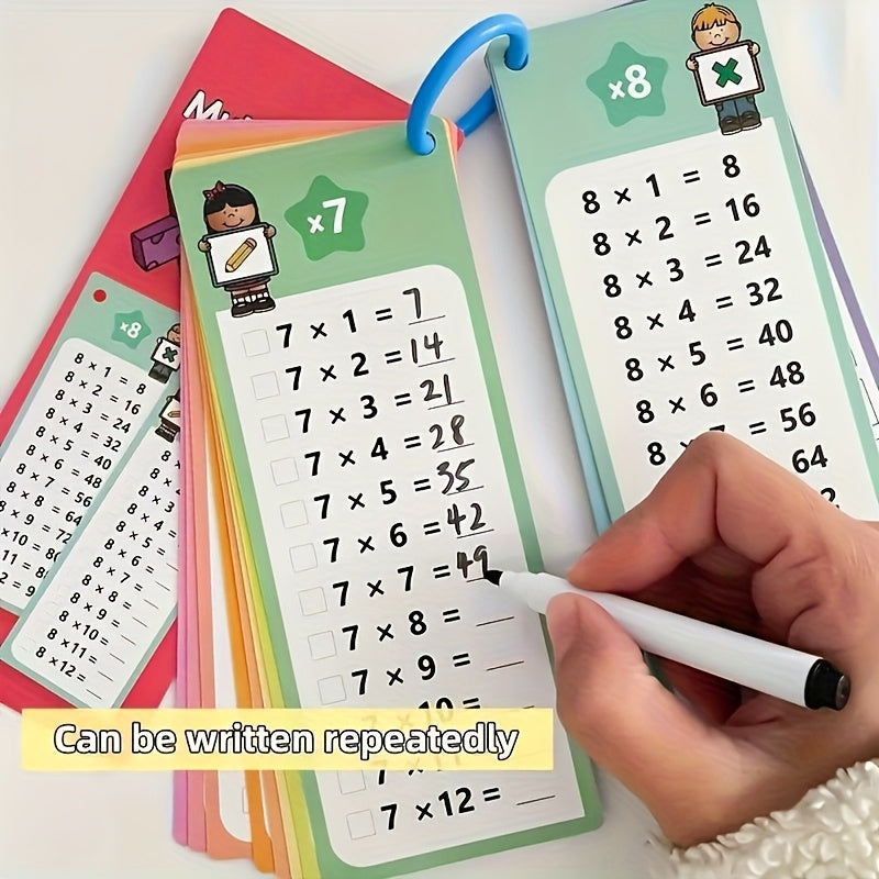 Multiplication Flash Cards 16pcs Reusable Writable Math Flashcards 1-12 Times Tables for Students Teachers Self-Assessment Dry Erase Markers Included Colorful Durable Math Learning Tool Christmas Gift