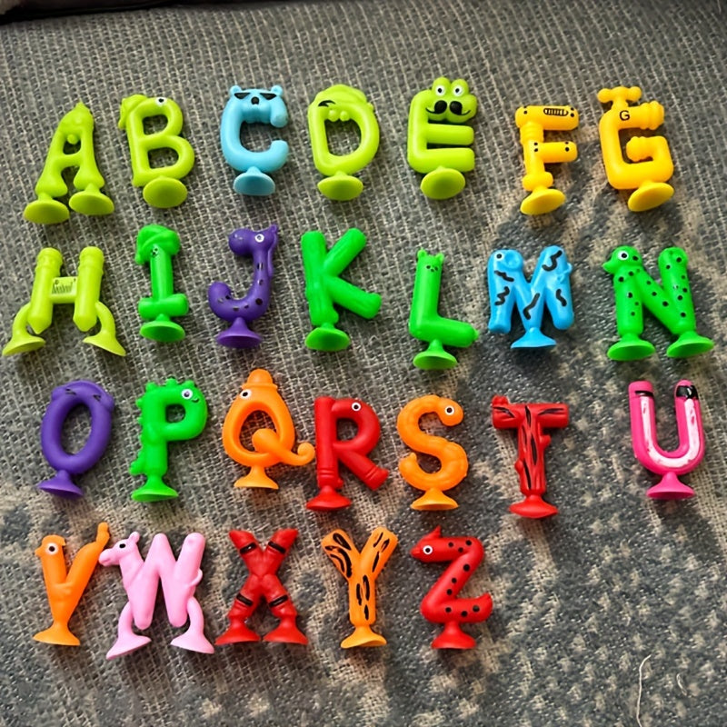 26 Piece Multicolor Rubber Alphabet Letters with Suction Cups Educational Spelling Learning Toy ABC Letter Game for Toddlers Kids Bath Toy Wall Toy Birthday Christmas Gift