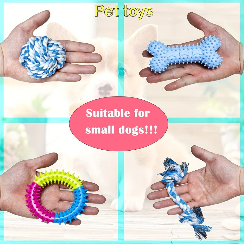 8-Piece Dog Toy Set for Small & Medium Dogs – Cute Breed Design Assorted Interactive Toys, Bright Colors, Squeaky & Chew Toys for Teething, Training & Bonding Play, Random Styles & Colors