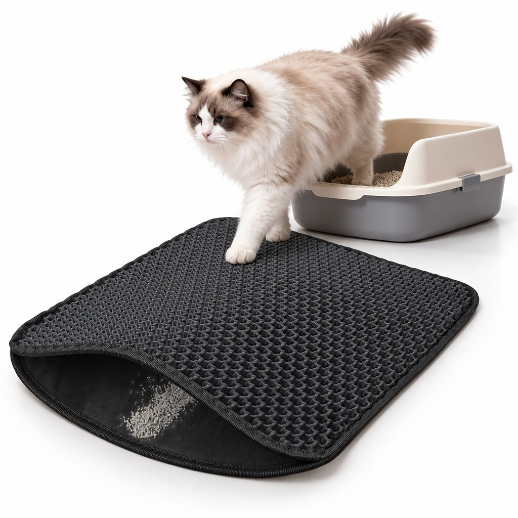 Double Layer Cat Litter Mat Anti-Leak Anti-Splash - Dual Layer Filtration Trapping Mat for Litter Box, Waterproof Non-Slip Cat Litter Trapper for Hardwood & Carpet, Easy to Clean, S/M/L Sizes Available