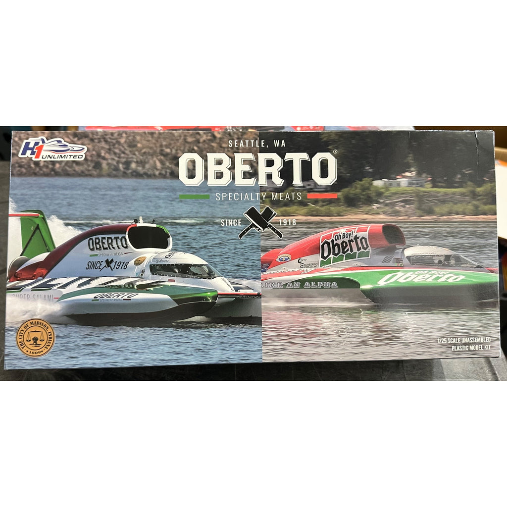 1/25 Scale Oh Boy Oberto Unlimited Hydroplane Boat Plastic Model Kit – 51 Pieces, Acrylic Display Stand with Sound Chip, Paints, Glue, Brushes & Water-Slide Decals, Collector Gift for Hydroplane Fans