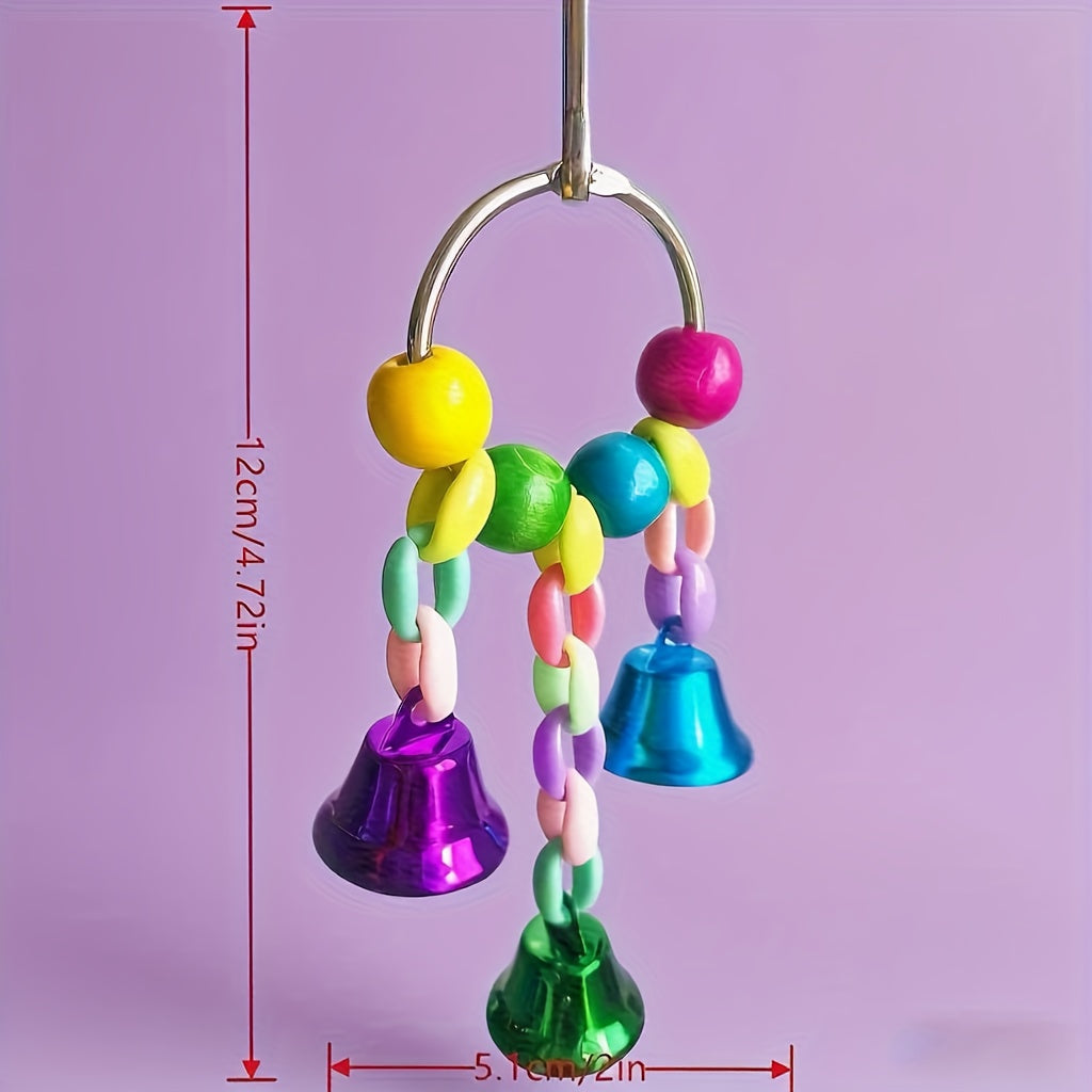 Parrot Colorful Bead & Bell String Chew Toy - Interactive Bird Foraging Chain Toy for Boredom Relief & Intelligence Development - Bird Cage Toy for Parrots Parakeets Cockatiels Budgies Random Color