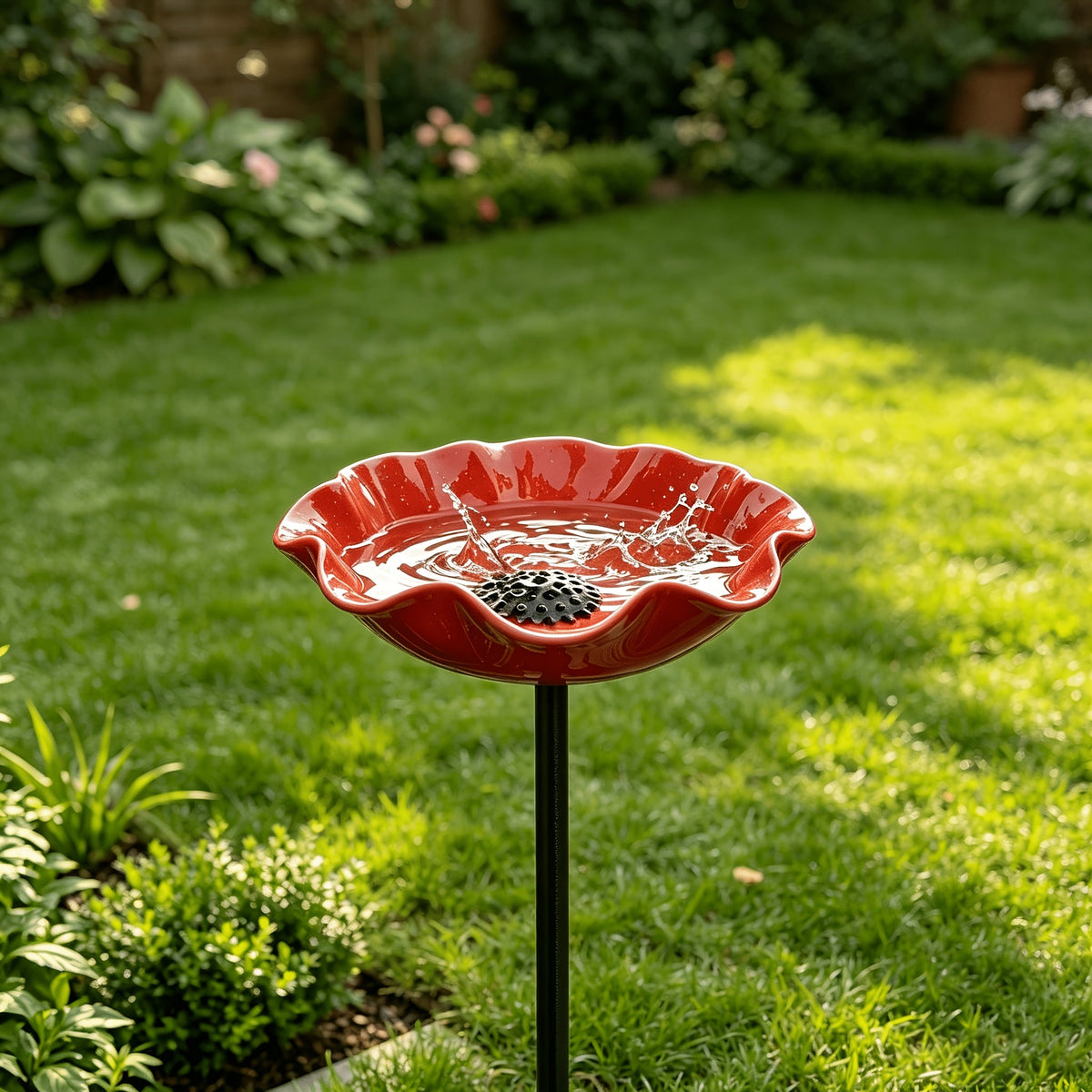 23.6" Metal Floral Bird Bath Garden Stake - Handmade Bee & Butterfly Drinking Cup, Decorative Ground Plug Ornament for Potted Plants, Windowsill Planters & Outdoor Flower Beds (No Watering Required)