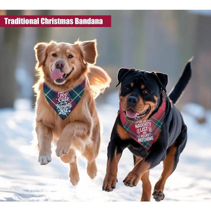 Christmas Dog Bandanas 2 Pack - Green Red Plaid Reversible Holiday Triangle Bibs for Medium Large Dogs, Festive Xmas Pet Scarf Costume Accessory, Dog Christmas Gift & Stocking Stuffer
