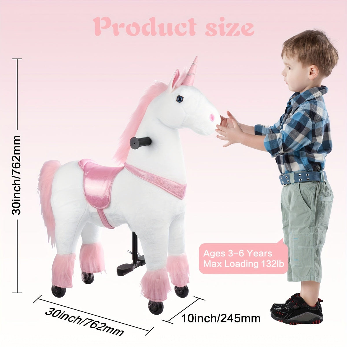 Kids Ride On Unicorn Horse Toy with Wheels Plush Walking Animal No Battery Required Size S and M for Ages 3 to 9 Pink Unicorn White Unicorn Birthday Christmas Gift for Boys Girls