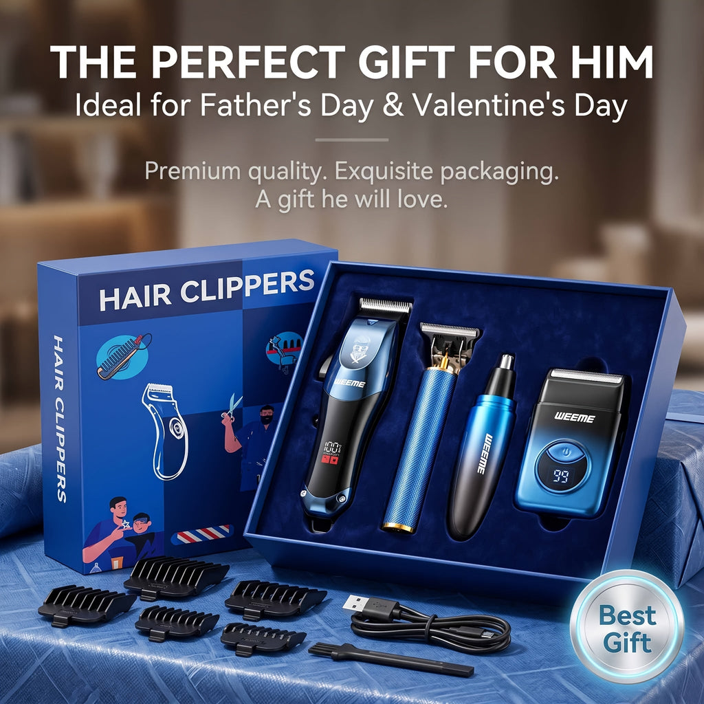 Men's Electric Hair Clipper Grooming Set USB Rechargeable Cordless Nose Hair Trimmer Shaver Kit 2/4/5-Piece Professional Lithium Battery Father's Day Birthday Gift for Men Home Barber