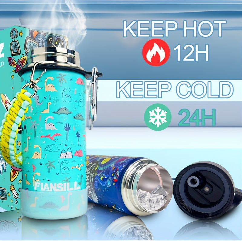 16oz Kids Stainless Steel Water Bottle – Vacuum Insulated, 3D Printed Design, Leak-Proof & BPA-Free, Cold 24H Hot 12H, Fun Styles for Boys & Girls – Perfect Gift for Students, School & Outdoor Activities