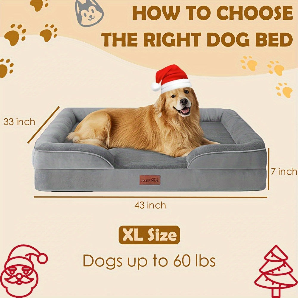Extra Large Dog Sofa Bed 100% Supportive Foam 4-Sided Bolster Removable Washable Cover Non-Skid Bottom Joint Support Soft Warm Pet Couch Bed Grey M L XL XXL All Breeds