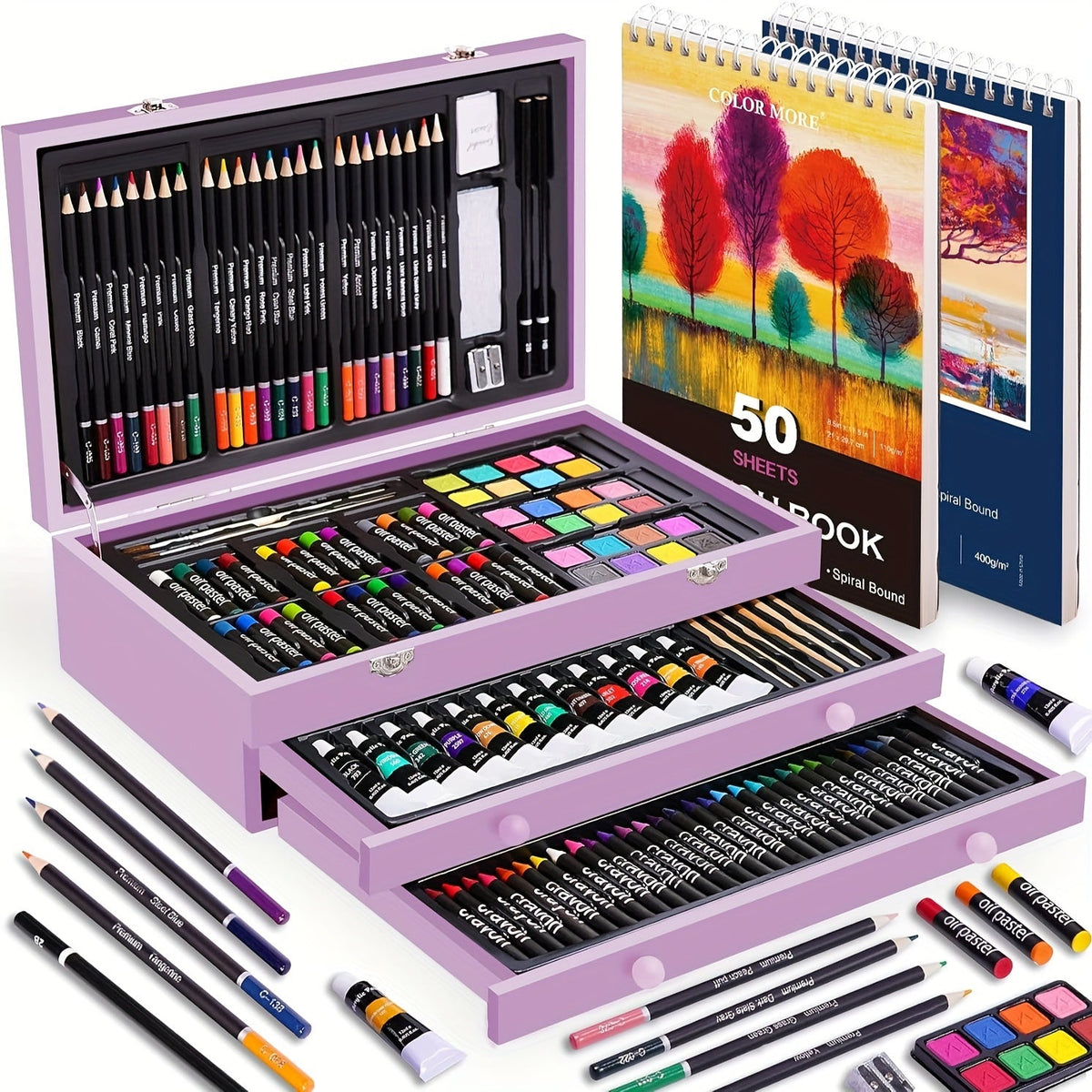 175-Piece Deluxe Art Set in Wooden Case – Complete Art Kit with Drawing Pads, Crayons, Acrylic Paints & Colored Pencils, Professional Artist Supplies Gift for Kids Teens Adults, All Occasions