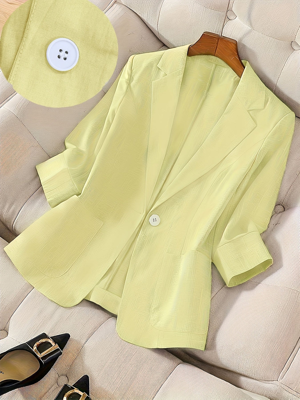 Women's Single Button Blazer Jacket 3/4 Sleeve Lightweight Suit Coat | Elegant Casual Outerwear for Spring Summer Fall | Office Work Business Professional Solid Color Blazer S M L XL XXL