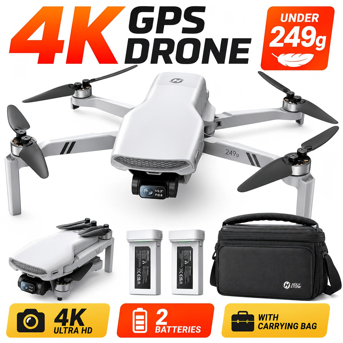 4K GPS Drone with Camera 3-Axis Gimbal 60-Min Flight – DEERC AeroVista Pro 249g Foldable RC Quadcopter, 10KM Transmission, AI Tracking, GPS Return, Level 5 Wind Resistance for Adults & Beginners