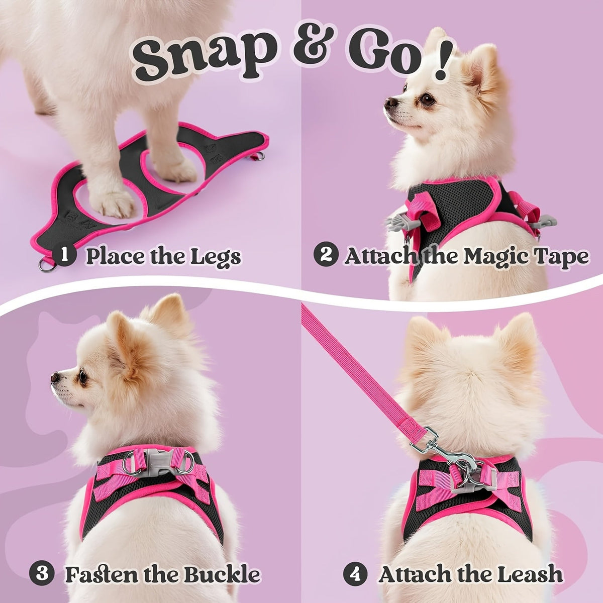 Step-In Dog Harness and Leash Set for Small Dogs - Soft Breathable Puppy Vest Chest Harness with Night Reflective Strips, Machine Washable Easy On Pet Harness for Small Breeds