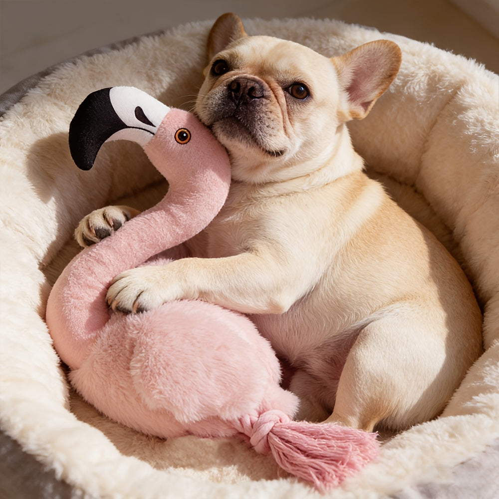 Flamingo Dog Squeaky Toy - Double Layer Tear-Resistant Plush with Built-In Squeaker, Rope & Tassel, Large Interactive Tug Chew Toy for Anxiety Relief, Dental Health, Adult & Puppy Dogs